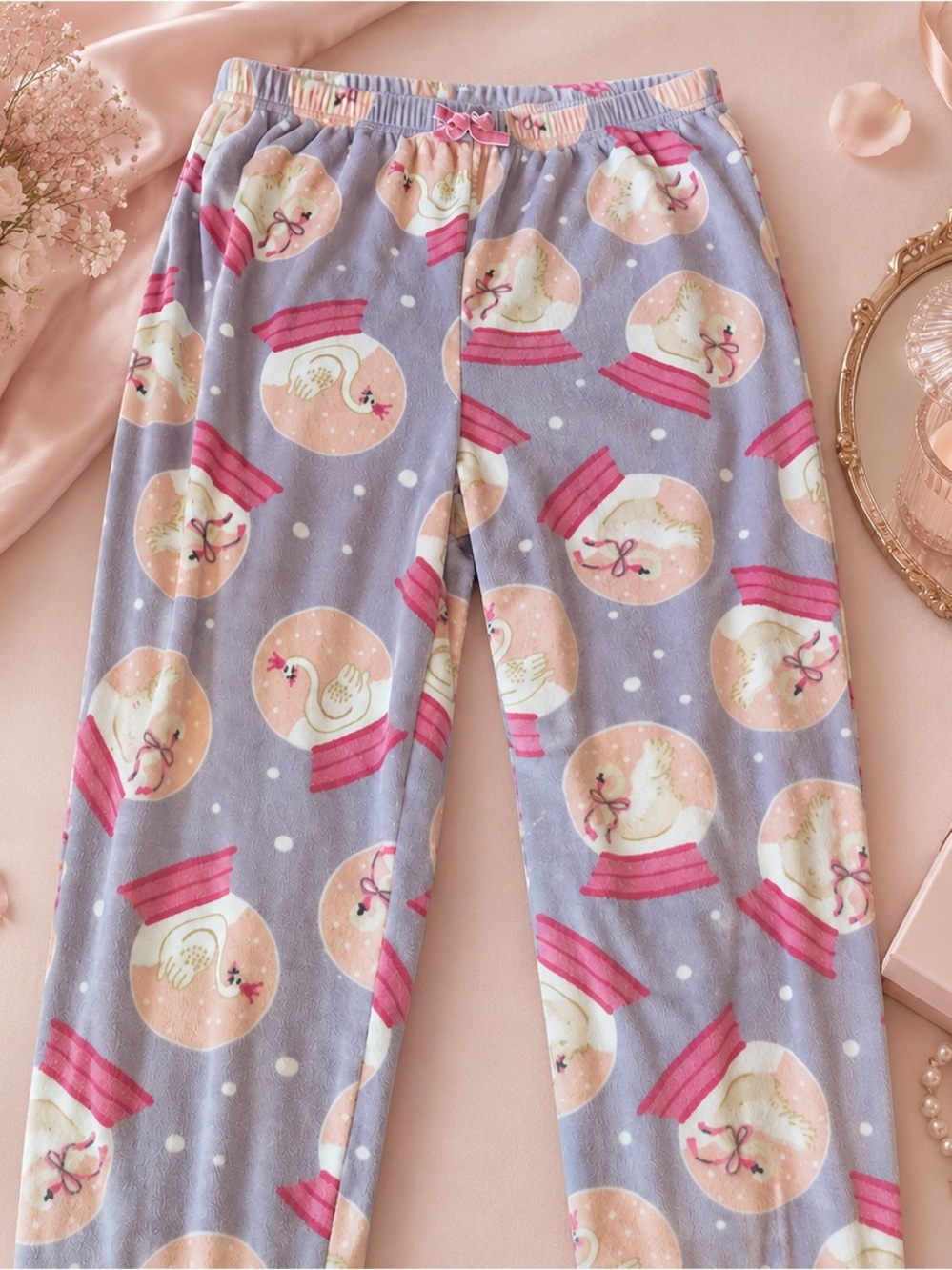 Others Follow Lavender Swan Print Pajama Pants with Pink Accents
